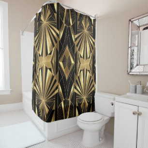Neo Art Deco Black Gold Geometric Gatsby Shower Curtain