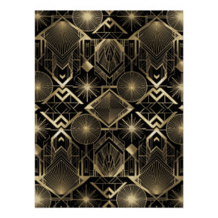 Neo Art Deco Black Gold Geometric Vintage Gatsby  Poster