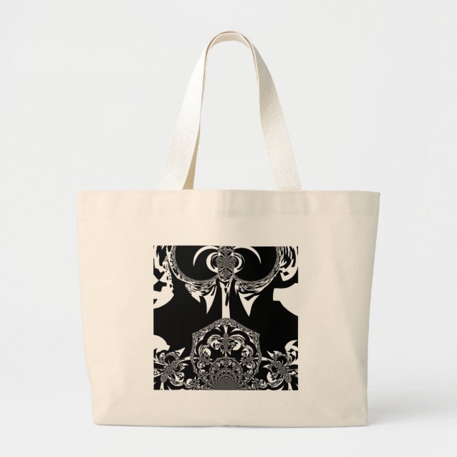 Neo-Baroque Noir Abstract Minimalist Designer Blac Large Tote Bag (Front)