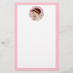 Neo-Classical Lady with Pink Tulips Stationery