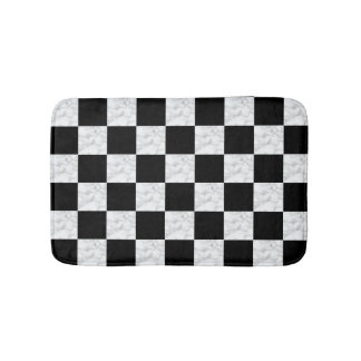Neo Deco Black and Faux White Marble Checkerboard Bath Mat