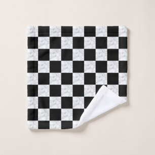 Neo Deco Black and Faux White Marble Checkerboard Wash Cloth