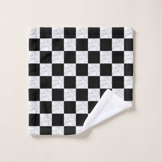 Neo Deco Black and Faux White Marble Checkerboard Wash Cloth