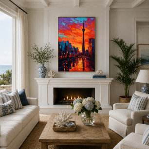 Neo Expressionist Toronto Skyline Vibrant Sunset Poster