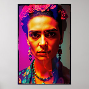 Neo-Frida: Radiant Rebel Portrait Poster