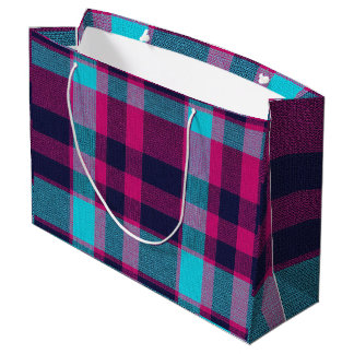 Neo-Fuchsia Plaid Large Gift Bag
