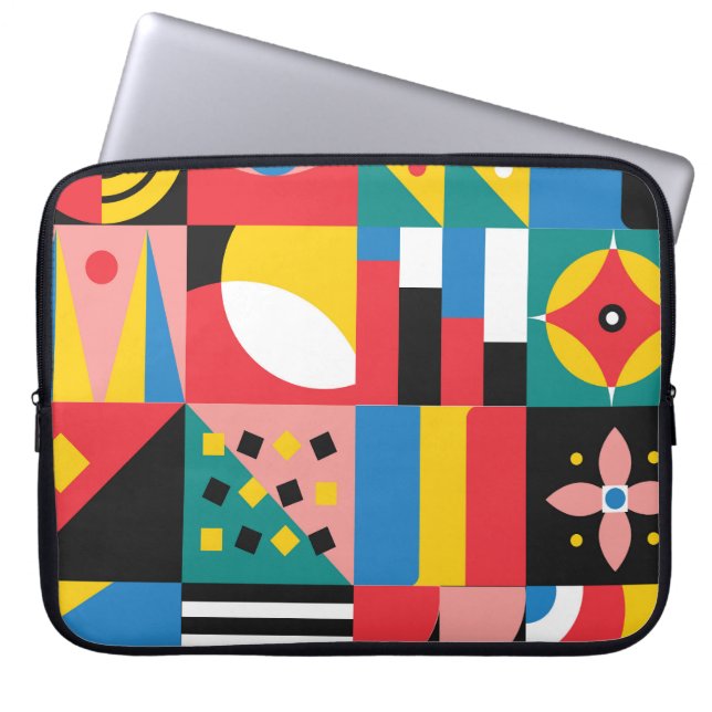 Neo Geometric Colourful Shapes Illustration Laptop Sleeve (Front)