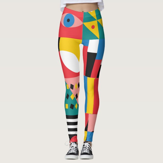 Neo Geometric Colourful Shapes Illustration Leggings (Front)