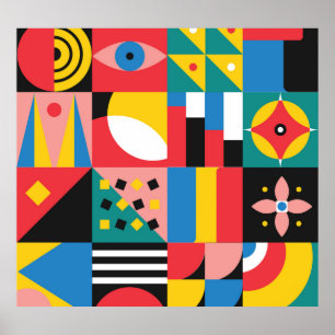 Neo Geometric Colourful Shapes Illustration Poster