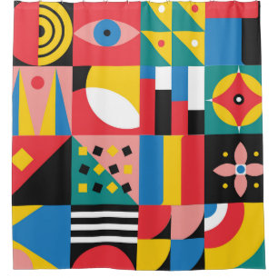 Neo Geometric Colourful Shapes Illustration Shower Curtain