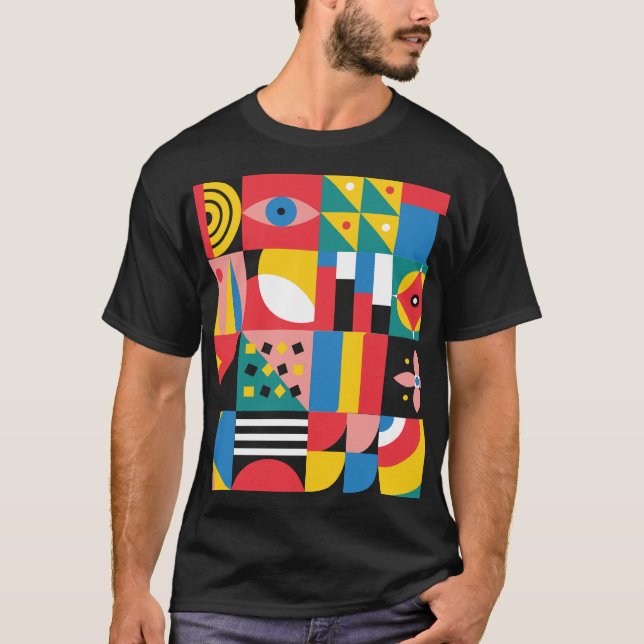 Neo Geometric Colourful Shapes Illustration T-Shirt (Front)