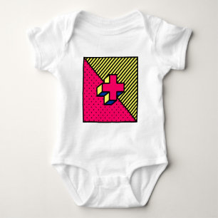 Neo Memphis Cross /Plus Sign Motif Baby Bodysuit