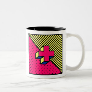 Neo-Memphis Patch - Cross/Plus sign Two-Tone Coffee Mug