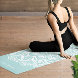Neo Mint and White Mandala Personalised Boho Yoga Mat