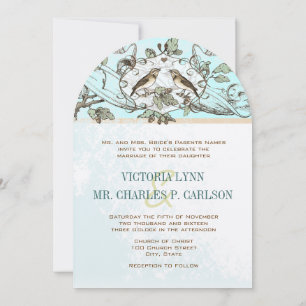 Neo Mint Birds Oak Tree Forest Wedding Invitation