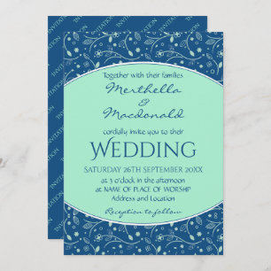 NEO MINT CLASSIC BLUE Elegant Modern Floral Invitation
