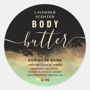 Neo mint gold watercolor body butter label