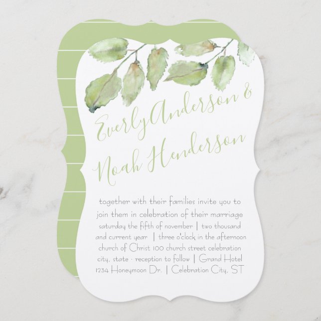 Neo Mint Greenery Typography Fall Wedding Invitation (Front/Back)