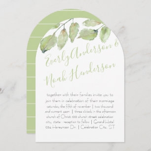 Neo Mint Greenery Typography Fall Wedding Invitation