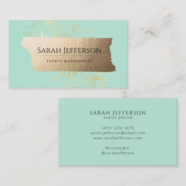 Neo Mint Modern Elegant Gold Foil Professional Business Card (Front/Back)