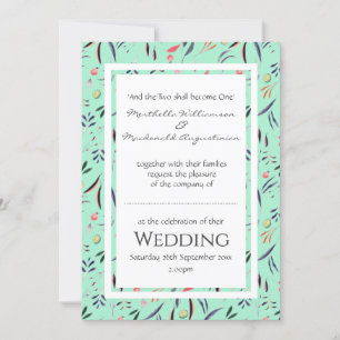 Neo Mint Personalised Floral WEDDING Invitation