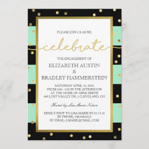 Neo Mint Sparkling Stripes   Engagement Party Invitation