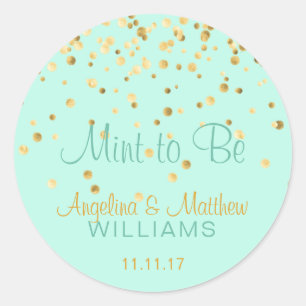 Neo Mint to Be Mint Gold Confetti Wedding Classic Round Sticker