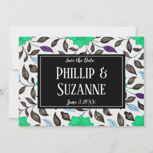Neo Mint Vintage Floral Pattern Save the Date  Invitation