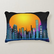 Neo Retro City Throw Pillow