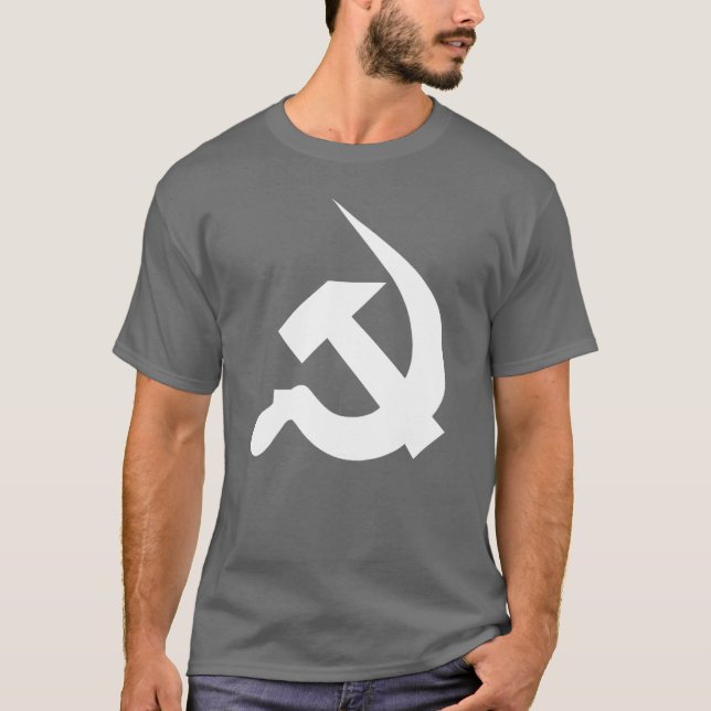 Neo-Thick White Hammer & Sickle on Dark Grey T-Shirt (Front)