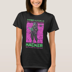 Neo Tokyo Resistance Hacker – Cyberpunk Futurist T-Shirt