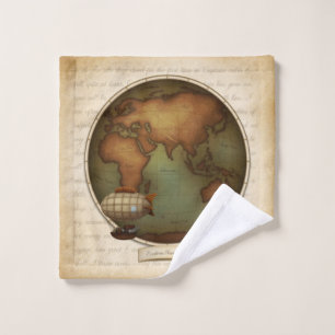 Neo-Victorian Eastern Hemisphere Map Steampunk Wash Cloth