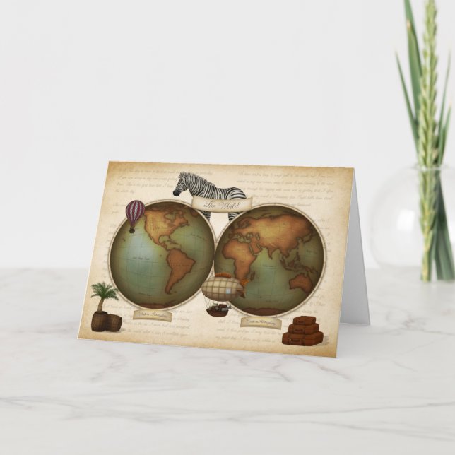 Neo-Victorian World Traveller Atlas Steampunk Map Card (Front)