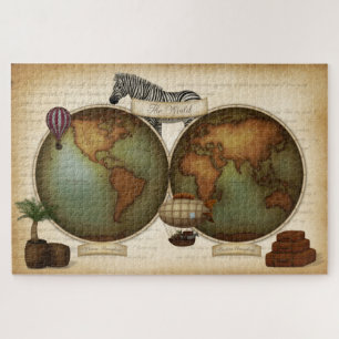 Neo-Victorian World Traveller Atlas Steampunk Map Jigsaw Puzzle