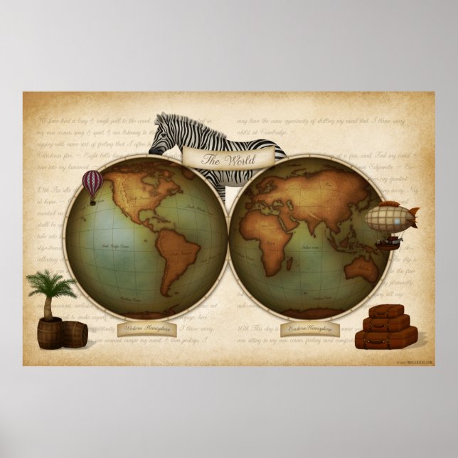 Neo-Victorian World Traveller's Atlas Steampunk Poster (Front)