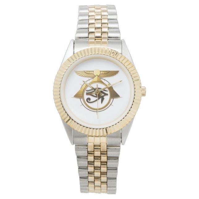 NeoAnkh 3D Golden Eye of Horus & Winged Sun Disk Watch (Front)