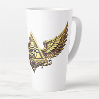 NeoAnkh Egyptian Eye of Horus Gold Winged Pyramid Latte Mug