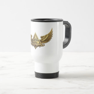 NeoAnkh Egyptian Eye of Horus Gold Winged Pyramid Travel Mug