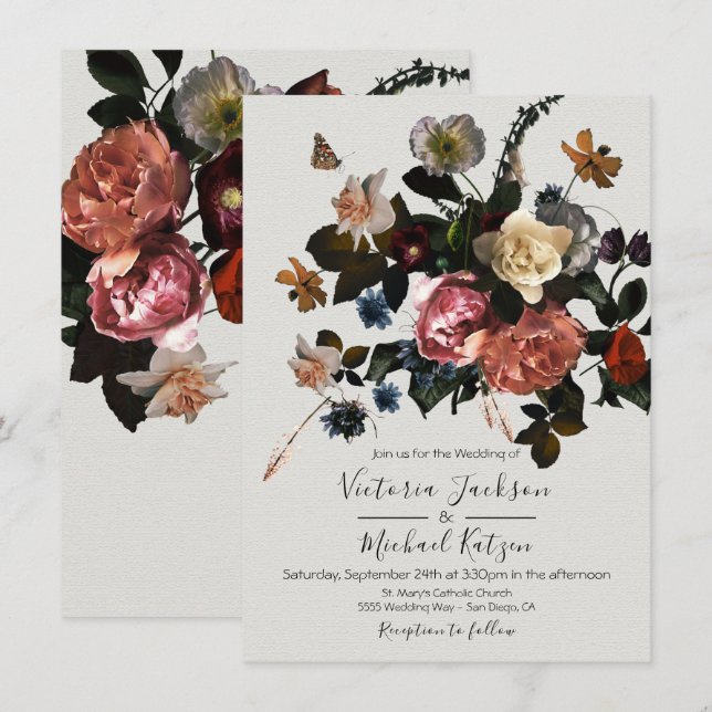 Neoclassical Floral light & Airy Wedding Invitation (Front/Back)