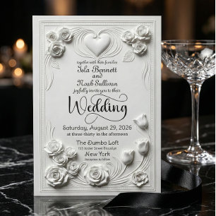 Neoclassical White Floral Baroque Romance Invitation