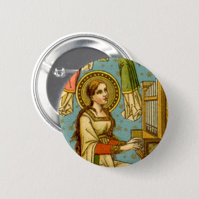 NeoGothic St. Cecilia of Rome (detail; BNG 02) 6 Cm Round Badge (Front & Back)