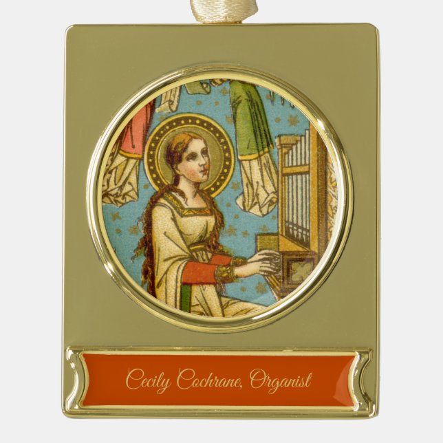 NeoGothic St. Cecilia of Rome (detail; BNG 02) Gold Plated Banner Ornament (Front)