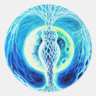 Neolithic goddess with moon classic round sticker