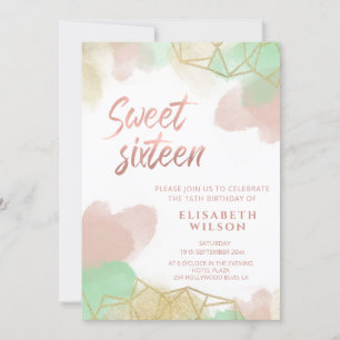 Neomint blush gold watercolor geometrical invitati invitation
