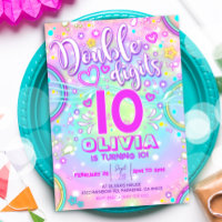 Neon 10th Birthday Invitation Double Digits