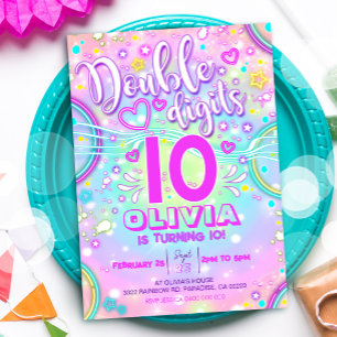 Neon 10th Birthday Invitation Double Digits