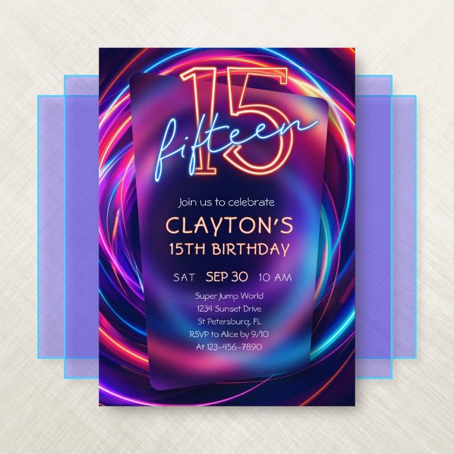 Neon 15th Birthday Invitation (Creator Uploaded)