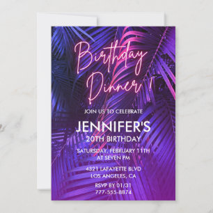 Neon 20th birthday invitations Floral Dinner 
