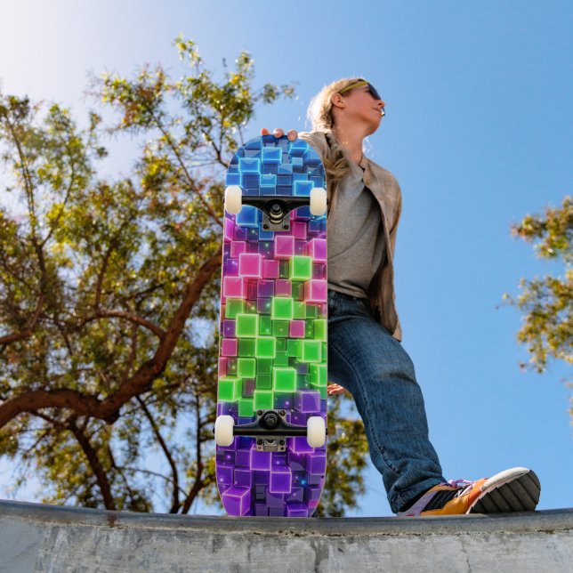 Neon 3D Cube Skateboard - Electric Blue Pink (Outdoor 1)