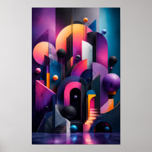 Neon 3D Geometric Abstract Wall  Poster